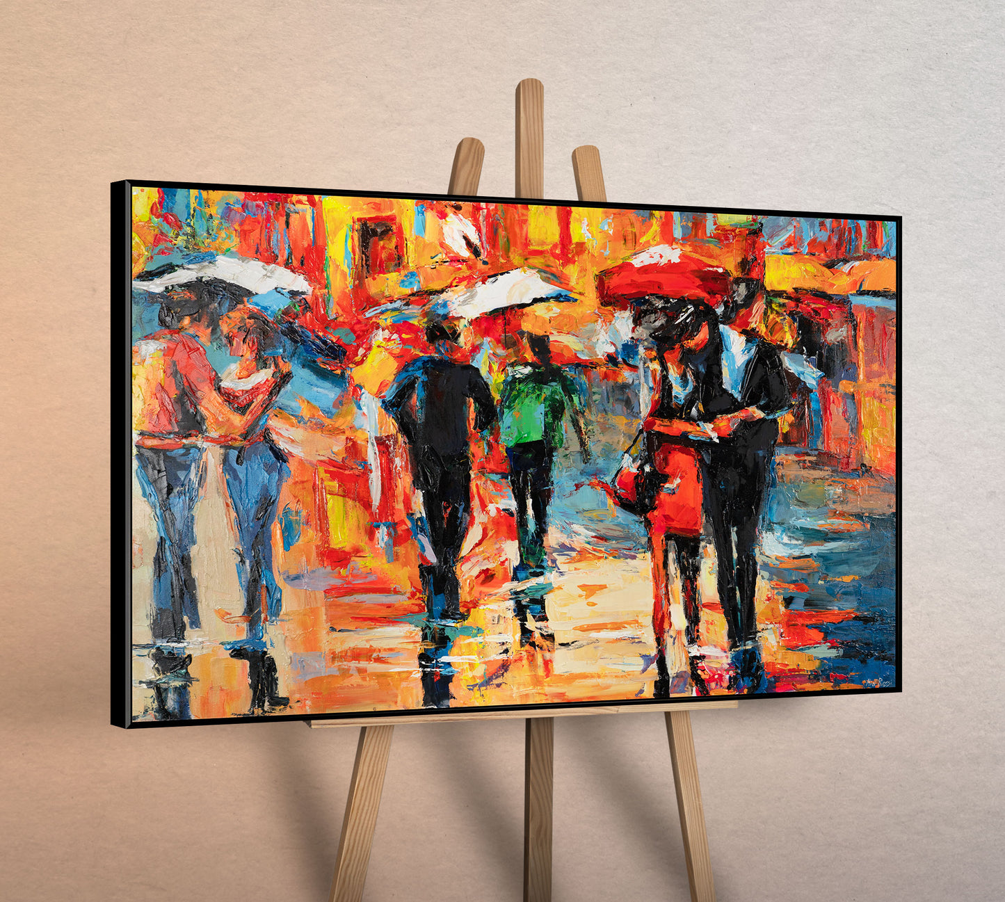 Malen mit Acrylfarbe auf Leinwand mit Rahmen
