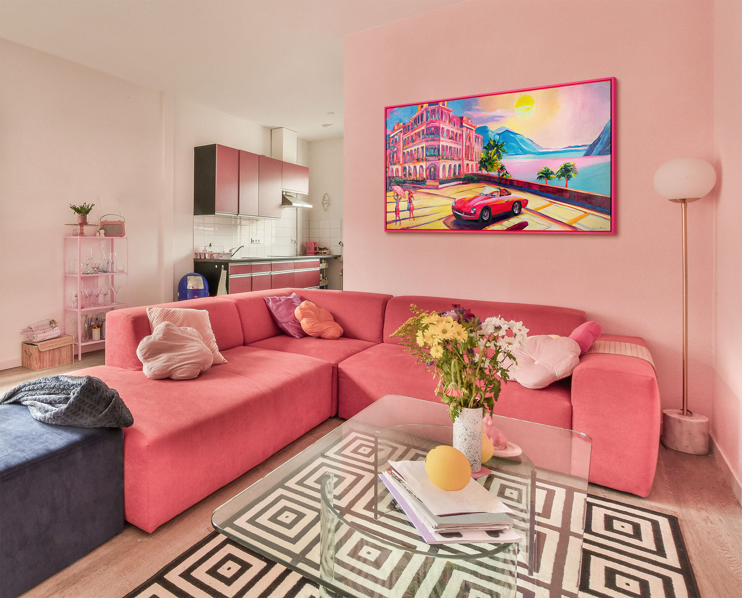 Malen mit Acrylfarbe auf Leinwand mit Rahmen