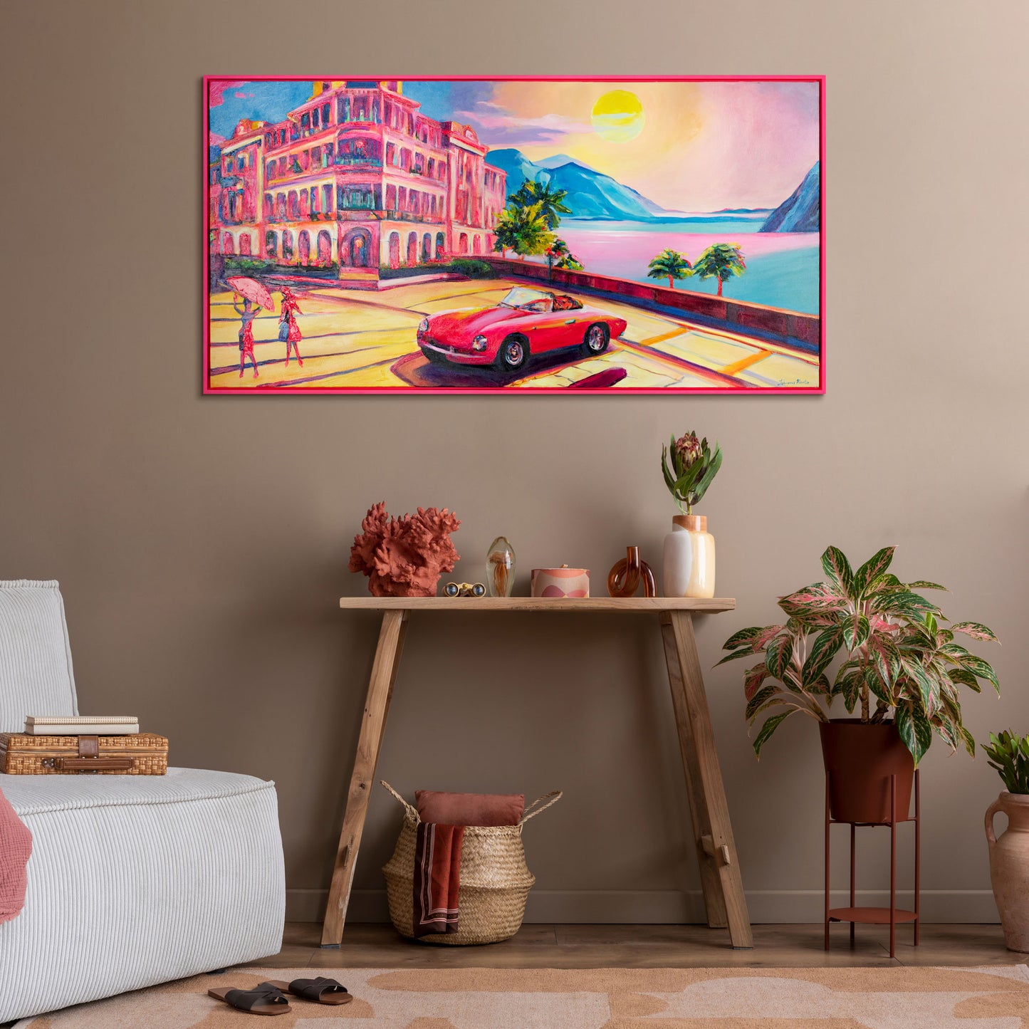 Malen mit Acrylfarbe auf Leinwand mit Rahmen